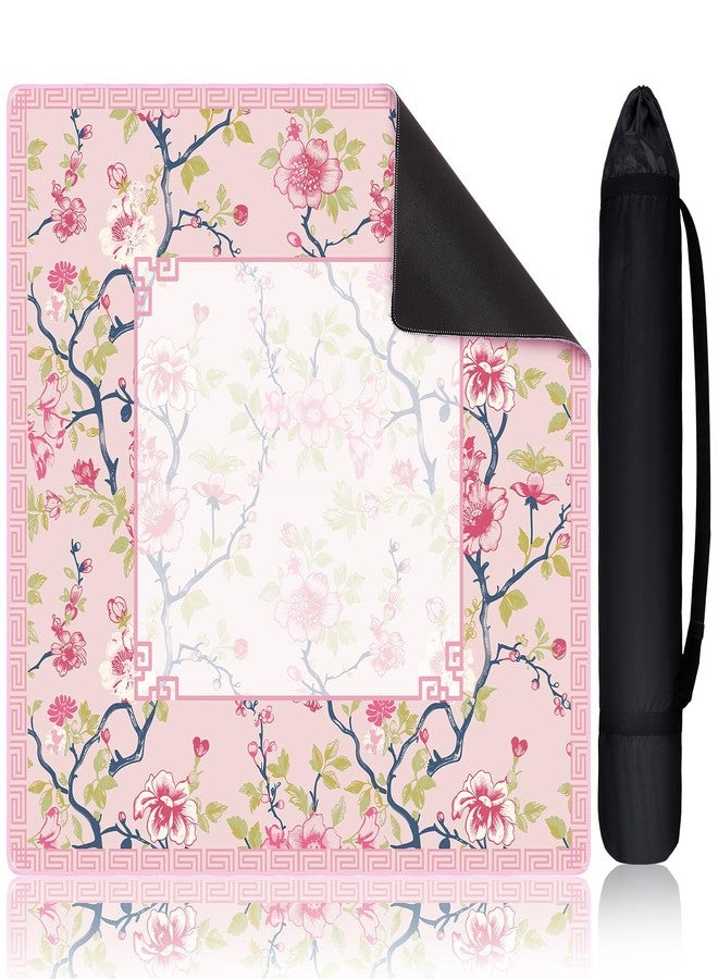 Sonwyoung Chinoiserie Mahjong Mat with 1 Carrying Bag 31.5" x 31.5" Pink and White Rubber Anti Slip and Noise Reduction Multi Purpose Game Table Cover for Mahjong, Card, Board Tile Games - Image 1
